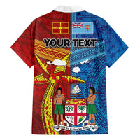 Personalised Fiji and Rotuma Together Family Matching Puletasi and Hawaiian Shirt Tapa and Pacific Art Pattern with Cultural Emblems Half Style