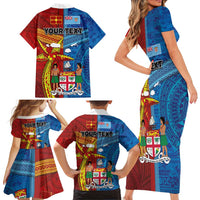 Personalised Fiji and Rotuma Together Family Matching Short Sleeve Bodycon Dress and Hawaiian Shirt Tapa and Pacific Art Pattern with Cultural Emblems Half Style LT03 - Polynesian Pride