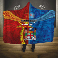 Personalised Fiji and Rotuma Together Hooded Blanket Tapa and Pacific Art Pattern with Cultural Emblems Half Style LT03 - Polynesian Pride