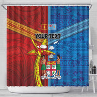 Personalised Fiji and Rotuma Together Shower Curtain Tapa and Pacific Art Pattern with Cultural Emblems Half Style LT03 - Polynesian Pride