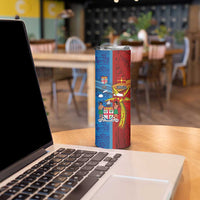Personalised Fiji and Rotuma Together Skinny Tumbler Tapa and Pacific Art Pattern with Cultural Emblems Half Style