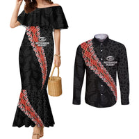 Custom New Zealand Rugby Couples Matching Mermaid Dress and Long Sleeve Button Shirt Maori and Silver Fern Half Style LT03 Black - Polynesian Pride