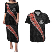 Custom New Zealand Rugby Couples Matching Puletasi and Hawaiian Shirt Maori and Silver Fern Half Style LT03 Black - Polynesian Pride