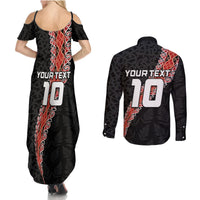 Custom New Zealand Rugby Couples Matching Summer Maxi Dress and Long Sleeve Button Shirt Maori and Silver Fern Half Style LT03 - Polynesian Pride