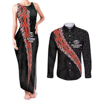 Custom New Zealand Rugby Couples Matching Tank Maxi Dress and Long Sleeve Button Shirt Maori and Silver Fern Half Style LT03 Black - Polynesian Pride