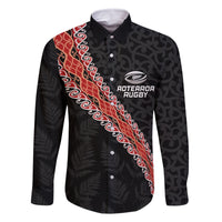 Custom New Zealand Rugby Family Matching Off Shoulder Maxi Dress and Hawaiian Shirt Maori and Silver Fern Half Style LT03 Dad's Shirt - Long Sleeve Black - Polynesian Pride