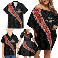 Custom New Zealand Rugby Family Matching Off Shoulder Short Dress and Hawaiian Shirt Maori and Silver Fern Half Style LT03 - Polynesian Pride