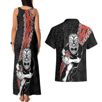 New Zealand Maori Warrior Rugby Couples Matching Tank Maxi Dress and Hawaiian Shirt Maori and Silver Fern Half Style LT03 - Polynesian Pride