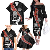 New Zealand Maori Warrior Rugby Family Matching Off The Shoulder Long Sleeve Dress and Hawaiian Shirt Maori and Silver Fern Half Style LT03 - Polynesian Pride