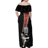 New Zealand Maori Warrior Rugby Family Matching Off Shoulder Maxi Dress and Hawaiian Shirt Maori and Silver Fern Half Style LT03 - Polynesian Pride