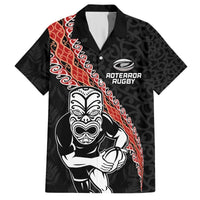 New Zealand Maori Warrior Rugby Hawaiian Shirt Maori and Silver Fern Half Style LT03 Black - Polynesian Pride