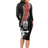 New Zealand Maori Warrior Rugby Long Sleeve Bodycon Dress Maori and Silver Fern Half Style LT03 - Polynesian Pride