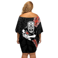 New Zealand Maori Warrior Rugby Off Shoulder Short Dress Maori and Silver Fern Half Style LT03 - Polynesian Pride