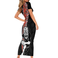 New Zealand Maori Warrior Rugby Short Sleeve Bodycon Dress Maori and Silver Fern Half Style LT03 - Polynesian Pride