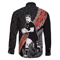 New Zealand Maori Rugby Player Family Matching Long Sleeve Bodycon Dress and Hawaiian Shirt Maori and Silver Fern Half Style