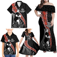New Zealand Maori Rugby Player Family Matching Off Shoulder Maxi Dress and Hawaiian Shirt Maori and Silver Fern Half Style LT03 - Polynesian Pride