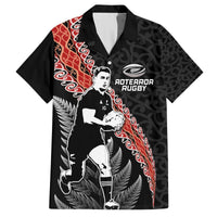 New Zealand Maori Rugby Player Hawaiian Shirt Maori and Silver Fern Half Style LT03 Black - Polynesian Pride