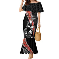 New Zealand Maori Rugby Player Mermaid Dress Maori and Silver Fern Half Style LT03 Women Black - Polynesian Pride