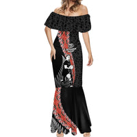 New Zealand Maori Rugby Player Mermaid Dress Maori and Silver Fern Half Style LT03 - Polynesian Pride