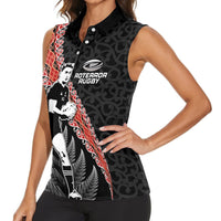 New Zealand Maori Rugby Player Women Sleeveless Polo Shirt Maori and Silver Fern Half Style