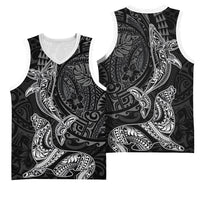 Hawaiian Monk Seal and Whale Basketball Jersey Kakau Tribal Pattern Grayscale