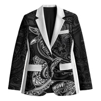 Hawaiian Monk Seal and Whale Blazer Kakau Tribal Pattern Grayscale