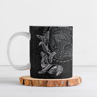 Hawaiian Monk Seal and Whale Ceramic Mug Kakau Tribal Pattern Grayscale
