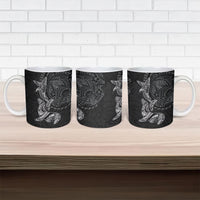 Hawaiian Monk Seal and Whale Ceramic Mug Kakau Tribal Pattern Grayscale