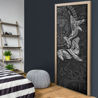 Hawaiian Monk Seal and Whale Door Cover Kakau Tribal Pattern Grayscale