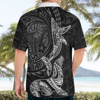Hawaiian Monk Seal and Whale Hawaiian Shirt Kakau Tribal Pattern Grayscale