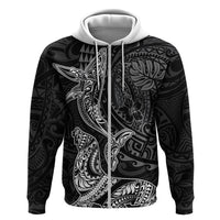 Hawaiian Monk Seal and Whale Hoodie Kakau Tribal Pattern Grayscale