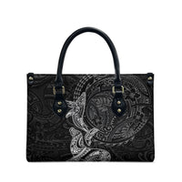 Hawaiian Monk Seal and Whale Leather Bag Kakau Tribal Pattern Grayscale