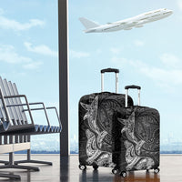 Hawaiian Monk Seal and Whale Luggage Cover Kakau Tribal Pattern Grayscale