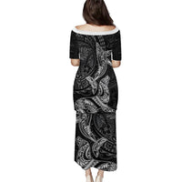 Hawaiian Monk Seal and Whale Puletasi Kakau Tribal Pattern Grayscale