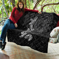 Hawaiian Monk Seal and Whale Quilt Kakau Tribal Pattern Grayscale