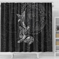 Hawaiian Monk Seal and Whale Shower Curtain Kakau Tribal Pattern Grayscale