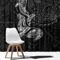 Hawaiian Monk Seal and Whale Window Curtain Kakau Tribal Pattern Grayscale