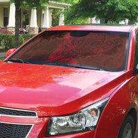 Hawaiian Monk Seal and Whale Auto Sun Shade Kakau Tribal Pattern Red Color