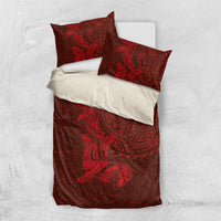 Hawaiian Monk Seal and Whale Bedding Set Kakau Tribal Pattern Red Color