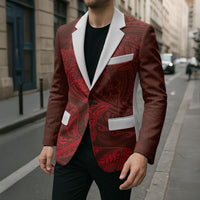 Hawaiian Monk Seal and Whale Blazer Kakau Tribal Pattern Red Color