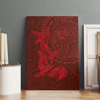 Hawaiian Monk Seal and Whale Canvas Wall Art Kakau Tribal Pattern Red Color