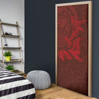 Hawaiian Monk Seal and Whale Door Cover Kakau Tribal Pattern Red Color