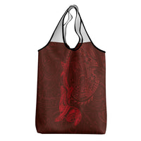 Hawaiian Monk Seal and Whale Grocery Bag Kakau Tribal Pattern Red Color
