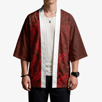 Hawaiian Monk Seal and Whale Kimono Kakau Tribal Pattern Red Color
