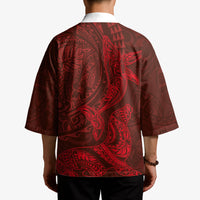 Hawaiian Monk Seal and Whale Kimono Kakau Tribal Pattern Red Color