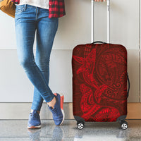 Hawaiian Monk Seal and Whale Luggage Cover Kakau Tribal Pattern Red Color