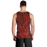 Hawaiian Monk Seal and Whale Men Tank Top Kakau Tribal Pattern Red Color