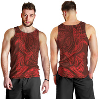 Hawaiian Monk Seal and Whale Men Tank Top Kakau Tribal Pattern Red Color