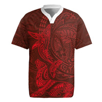 Hawaiian Monk Seal and Whale Rugby Jersey Kakau Tribal Pattern Red Color