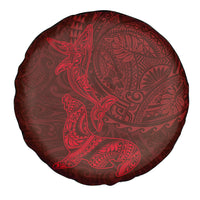 Hawaiian Monk Seal and Whale Spare Tire Cover Kakau Tribal Pattern Red Color